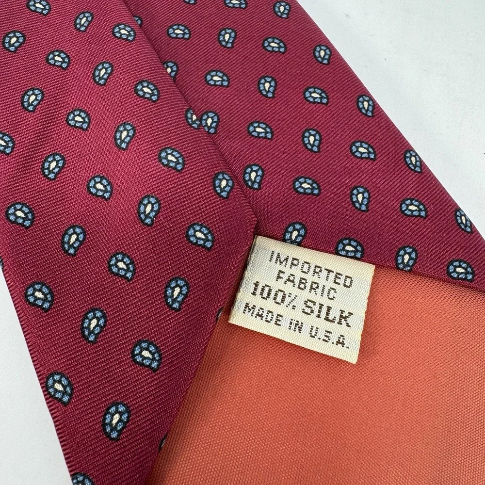 Vintage MARSHALL FIELD's Geometric Printed Dark Red‎ USA made 100% Silk Tie